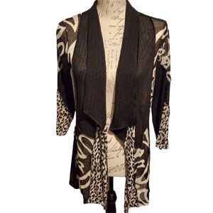 LADIES Black & White Sheer Mixed Print Cardigan - Size Small